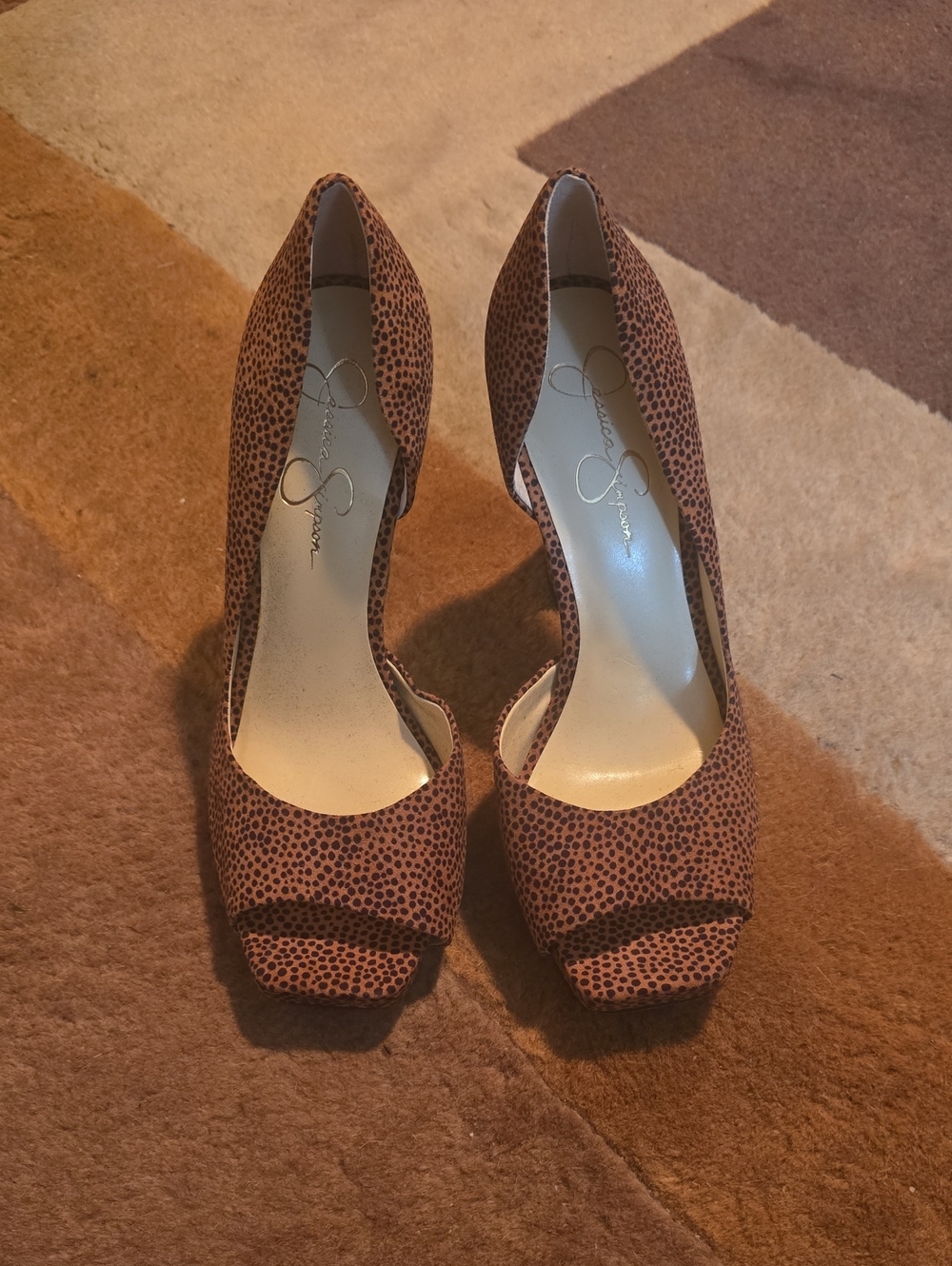 Jessica Simpson Brown Peep-Toe Dotted Pumps